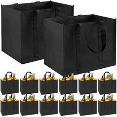 12 PCS Reusable Grocery Bags Extra Large Foldable Shopping Heavy Duty Black