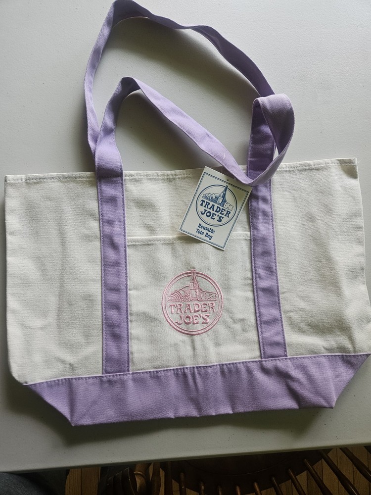 Trader Joe’s Large Polyester Reusable Tote Bag White/Pink Logo 20×20 14″