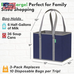 Reusable Grocery Bags (3 Pack) – Heavy Duty Reusable Shopping Bags with Box Shap