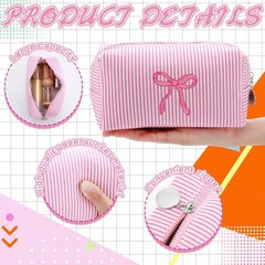SilTriangle 12 Pcs Pink Bow Seersucker Cosmetic 7.09 x 3.94 x 2.76 inch, pink