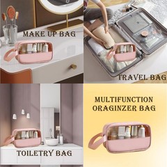 HUTUYIYI Clear Makeup Bag, Portable Travel Toiletry Cosmetic Bag Case Pink