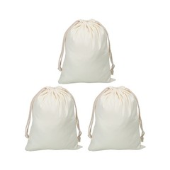 3pcs Polyester Cotton Reusable Drawstring Bags, 12×15″ Dust Bags, Cream