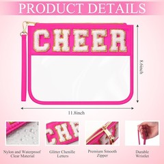Abbylike 12 Pcs Snack Bags Clear Chenille Letter Cheer Zipper Pouch Rose Red