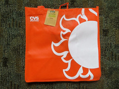 (5) Count Lot CVS Reusable Shopping Bags 13″ x 13″ x 9″ Orange Sunshine Design