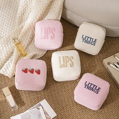 Lestikave Small Makeup Bag for Purse，Personalized Mini Corduroy 01Pink LIPS