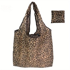 Leopard Print Foldable Tote Bag Lightweight Polyester Leak-Proof Reusable