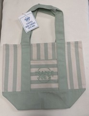 Trader Joe’s Mini Striped Canvas Tote Bag Green/Beige 13x6x10 NWT Combine Ship!