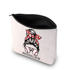 PXTIDY Baseball Mom Makeup Bag Baseballs Players Mother Zipper Middle, beige