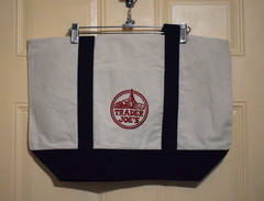 Trader Joe’s Canvas Tote Large 11″x 20″ Cream Black NWT