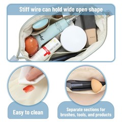 Ms. Pen- Aesthetic Quilted Makeup Bag for Women, Dusty Blue, Puffy Blue