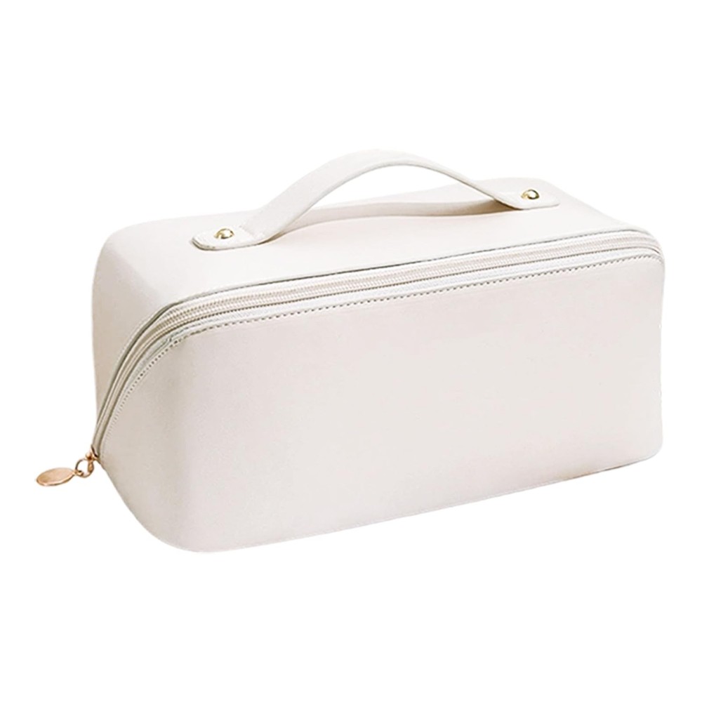 Lunarsoft Travel Makeup Bag | Leather Cosmetic Organizer,Large Capacity White