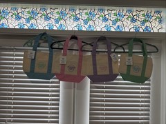 Trader Joe’s Mini Pastel Canvas Tote bags Set of 4 Pink Lavender Blue Green NWT