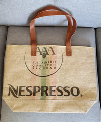 Nespresso Jute Bag Reusable Tote Cotton Lined Double Handles Coffee Logo