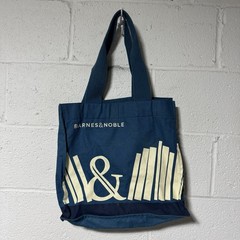 Re-Wrap Collab Barnes & Noble Canvas Tote Bag Blue & Cream 13x14x4 Book Design