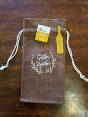 Wine Bottle Brown Tote Gather Reusable Gift Bag Cotton Canvas Weave Type Fabric