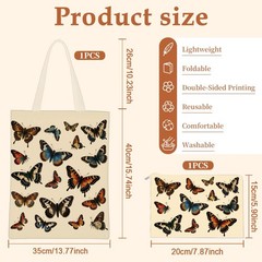 Aesthetic Butterfly Canvas Tote 2-Pack & Zipper Pouch for Women: Shop/Work/Gym