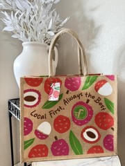 Reusable Lychee Burlap Shopping Tote By Foodland Hawaii