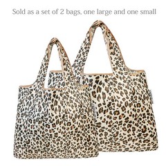 Large & Small Foldable Tote Nylon Reusable Grocery Bags, Set of 2, Wild Cat