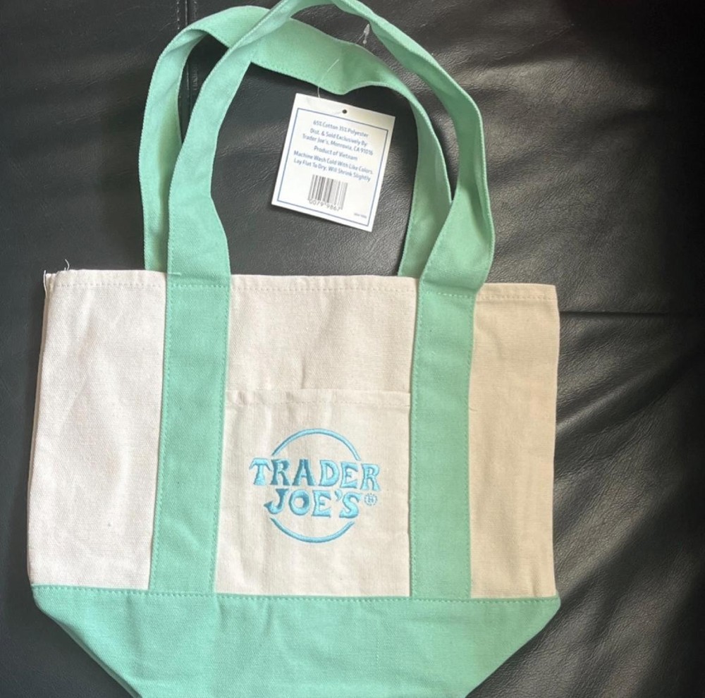Trader Joe’s TJ’s Mini Pastel Canvas Tote Bag Reusable Cotton Purple Pink Green