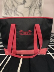 Trader Joe’s 2pc Canvas Medium Reusable Tote Bags Brown Paper & Black/Red