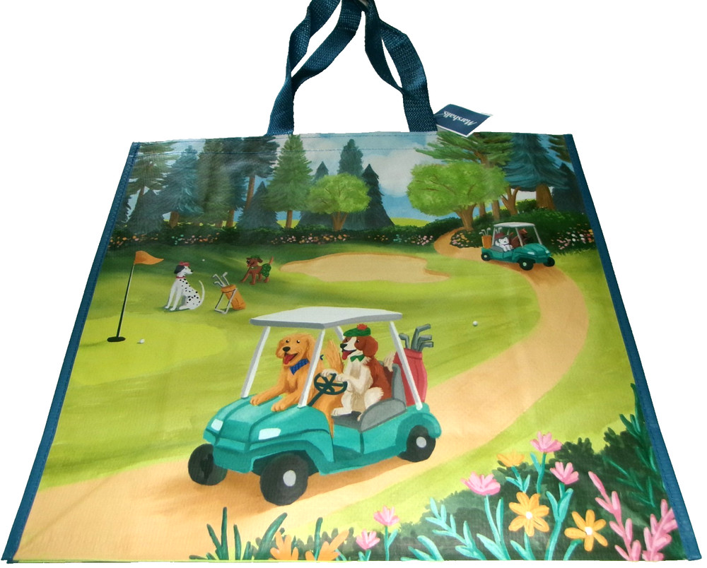 Reusable Tote Bag ~ 20″ X 18″ X 8″ ~ GOLFING DOGS by Marshall’s