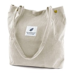 Corduroy Tote Bag for Women Canvas Shoulder Cord Purse with Inner Pocket（Beige）