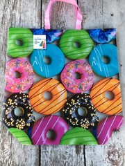 LARGE MAX ADAMS DONUTS 🍩 Vinyl Reusable Shopping Tote Bag COLORFUL 12×13
