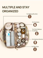 Telena Leather Make Up Bag Portable Travel Makeup 0-Beige with Brown