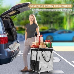 Spacious Silver Rolling Tote Bag on Wheels – Perfect for Grocery and Travel