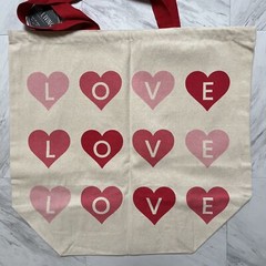 Canvas Shopping Carry Tote LOVE Hearts Valentine Cotton 20x15x9 in Dbl Handles