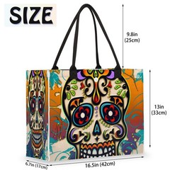 Beach Tote Bag Mexico Day Of The Dead Sugar Skull Large Travel Bag Utility To…