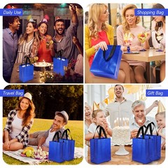 80 Pieces Gift Bags Set Reusable Glossy Grocery Tote With Handle Blue 10x8x4.7