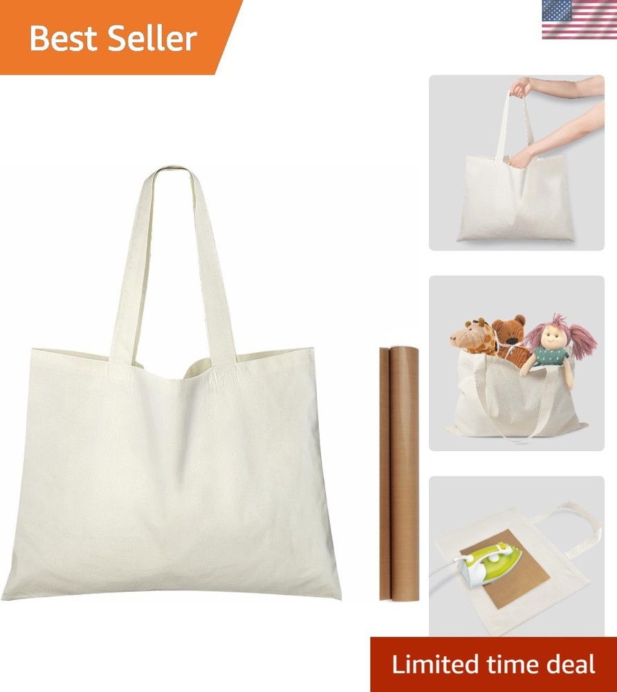 15 Pack 20” X 16” Large Natural Cotton Tote Bags, Lightweight Blank Bulk Cl…