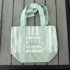 Trader Joe’s Mini Pastel Stripe Canvas Tote Bag Limited Edition Mint Green color