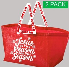 2 Pack Christmas “Jesus Is The Reason For The Season” Shopping Tote Bag 21x15x13
