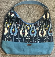 Avani Jute Burlap Canvas Beach Hobo Bag Tote – Blue Abstract – Large