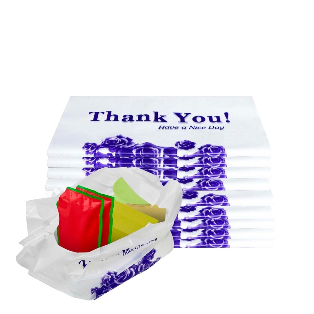 4000 Pack – 1/8 White Flower Plastic Shopping Bags – T-Shirt Bags 17x10x6 in