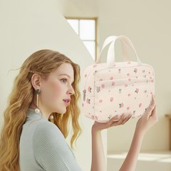 Chicarries Small Makeup Bag for Purse Cute Corduroy strawberries pink