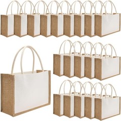 20 Pack Burlap Tote Bags Jute Tote Bags Reusable Water Resistant Beach