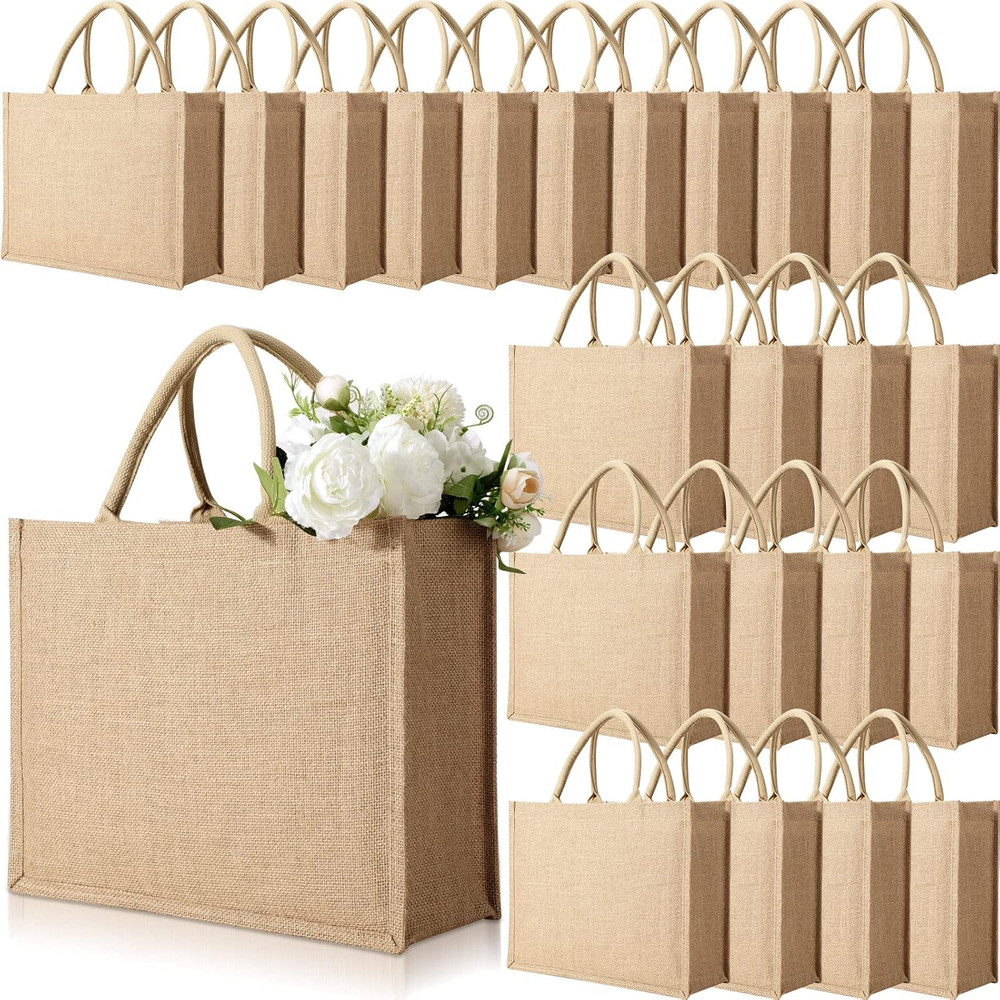 24-Pack Large Burlap Tote Bags – Reusable Gift & Grocery Bags with Handles