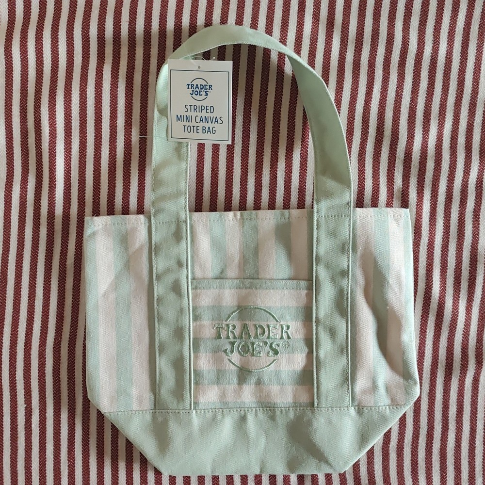 Trader Joes Mini Canvas Tote Bag Pastel Green Tan Summer 2026 Limited Ed NWT