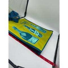 Trader Joes Reusable Grocery Bag Yellow Blue Wine Bottles Maple Syrup Olive Oil