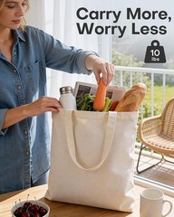 HOTOR 6 Pack Canvas Tote Bags Bulk Reusable Grocery Shopping Bags Lightweight