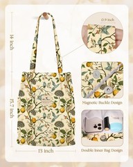 Corduroy Tote Bag for Women – Reusable Totes with Inner Pocket & Buckle Cute …