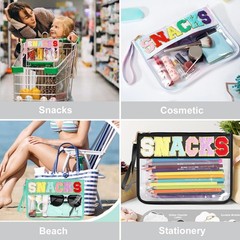 HIGH FIT Snack Bags Pouch Travel Makeup Bag Chenille Letter Patch Snack-Black