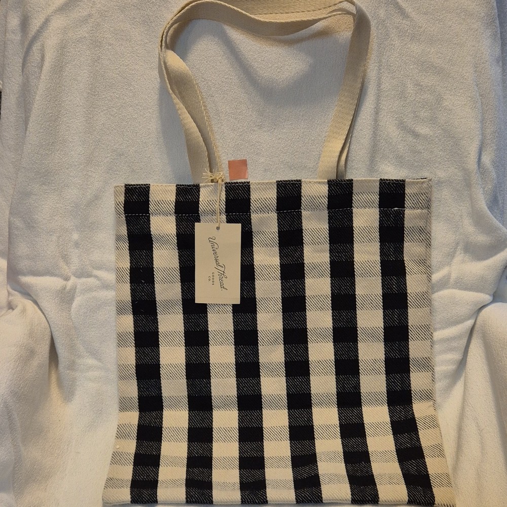 Universal Thread Checked Canvas Reusable Shopping Bag Black Beige