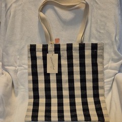 Universal Thread Checked Canvas Reusable Shopping Bag Black Beige