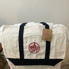 Trader Joe’s Reusable Foldable Tote Bag Cotton Polyester Beige Black Red