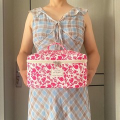 Rose Red Large Quilted Floral Makeup Bag Cute Soft Coquette A-Rose red