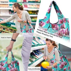 Extra Large Foldable Reusable Grocery Bags – Set of 12 in Gorgeous Flower Prints